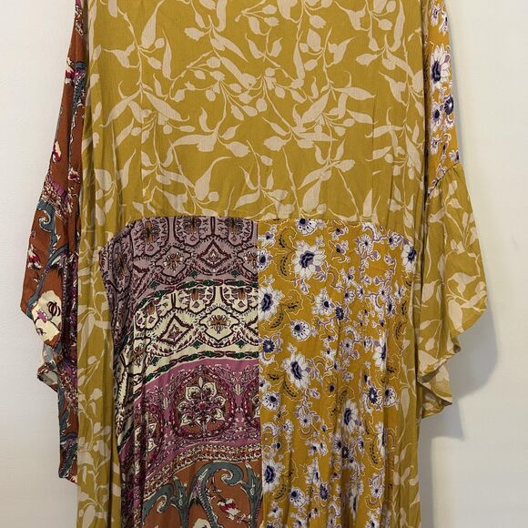 Boho Patchwork Midi Dress Womens 2XL Floral Paisley Handkerchief Hem Flowy Summe - Picture 13 of 14